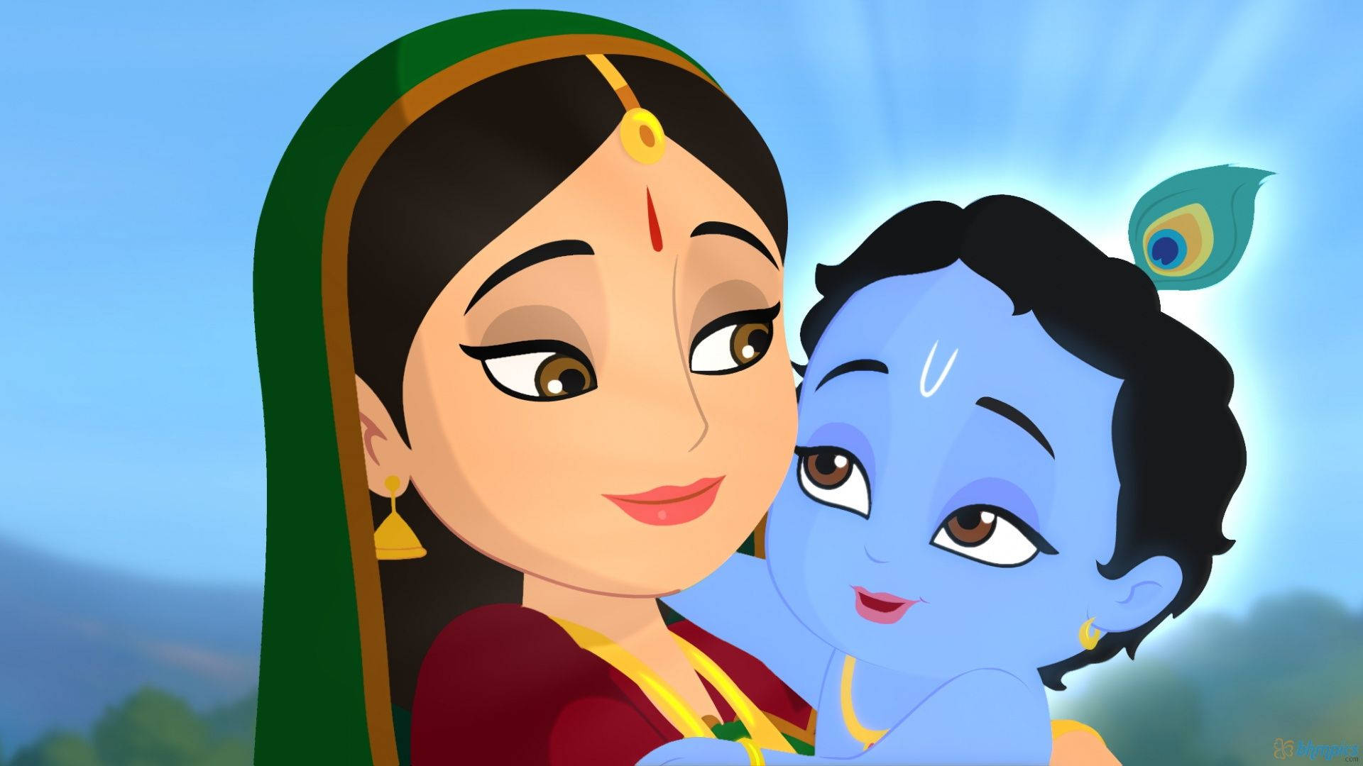 Little Krishna HD, blue-skinned child, peacock feather, Full HD Desktop Wallpaper