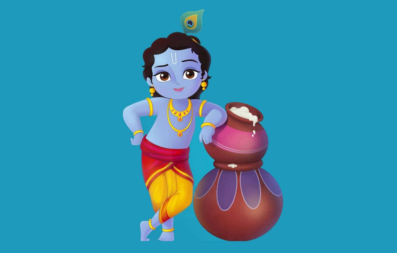 Little Krishna HD, blue-skinned, peacock feather crown, HD Desktop Wallpaper