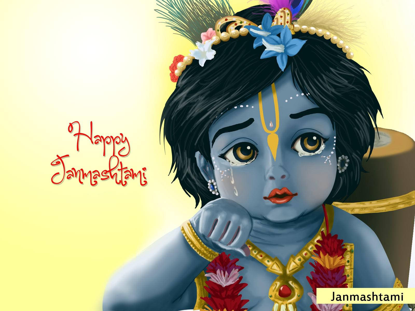 Little Krishna HD, yellow aesthetic, blue-skinned, HD Desktop Wallpaper