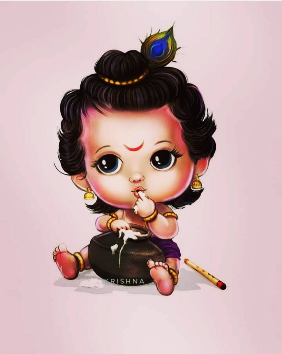 Krishna, iPhone Chibi Baby, peacock feather, HD Phone Wallpaper
