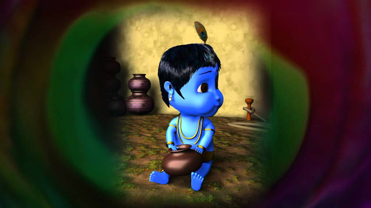 Little Krishna, blue-skinned, peacock feather, HD Desktop Wallpaper