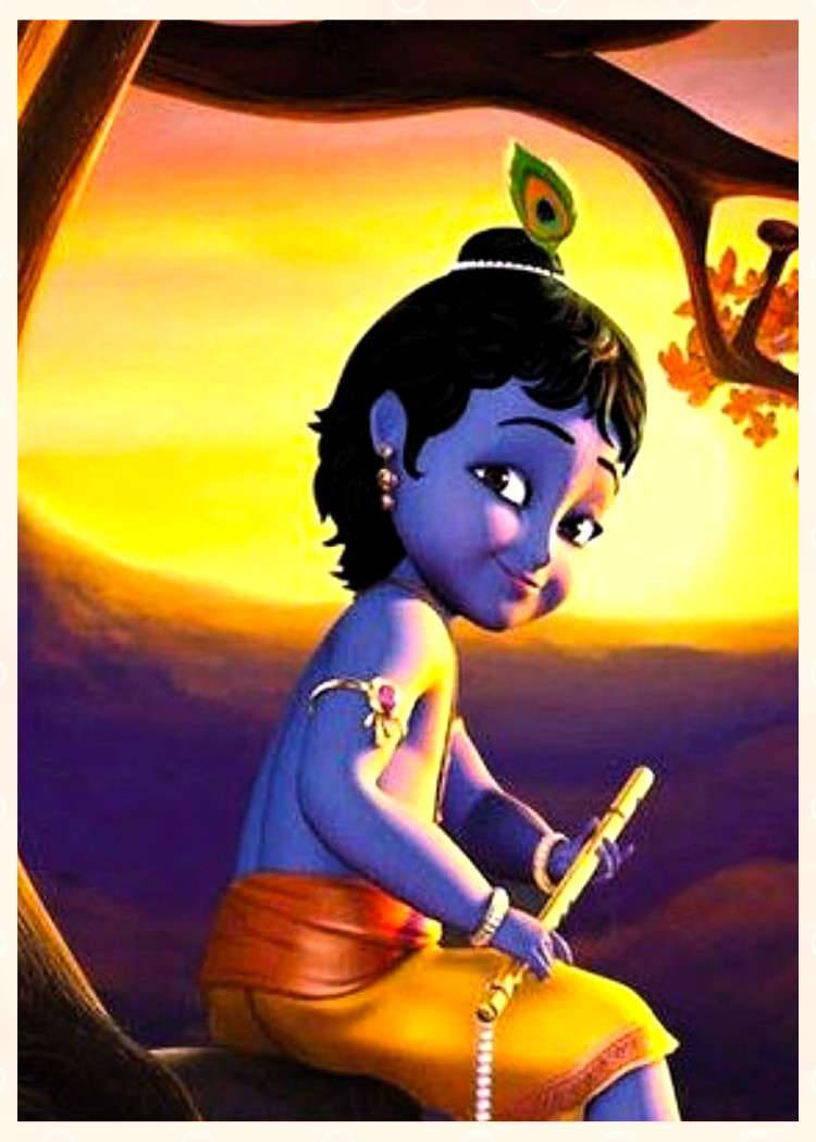 Little Krishna, blue-skinned child, peacock feather crown, SD Phone Wallpaper