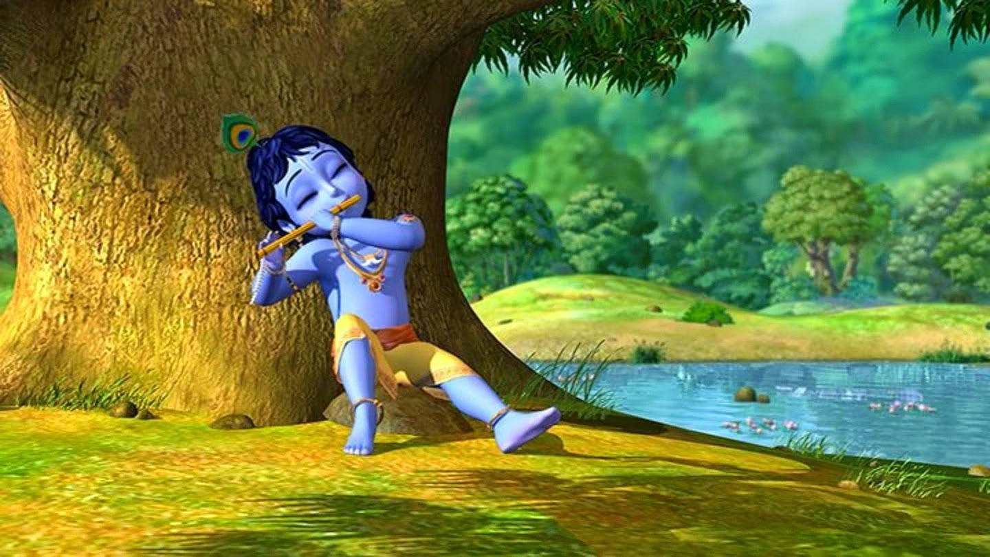 Little Krishna, blue-skinned, flute, HD Desktop Wallpaper
