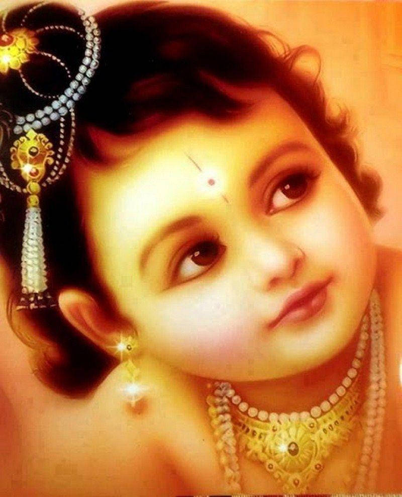 Little Krishna, dark curls, golden jewelry, SD Phone Wallpaper