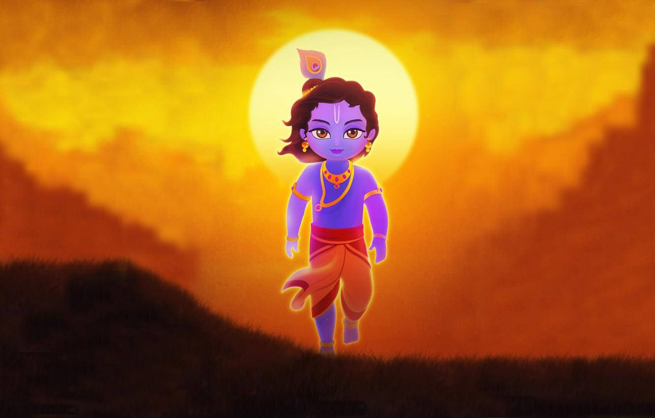 Little Krishna, blue-skinned, peacock feather crown, HD Desktop Wallpaper