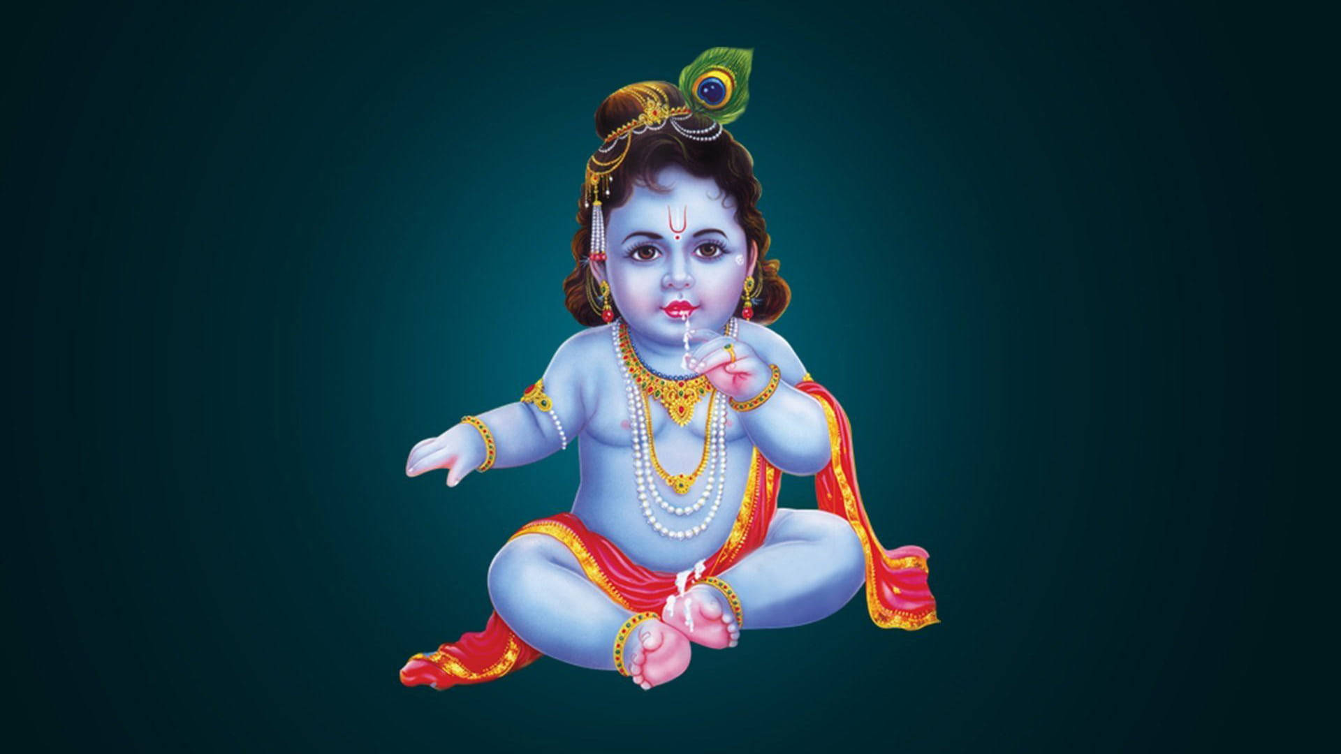 Little Krishna, dark blue, gold jewelry, Full HD Desktop Wallpaper
