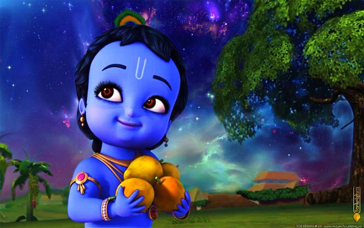 Little Krishna, blue-skinned, peacock feather crown, HD Desktop Wallpaper