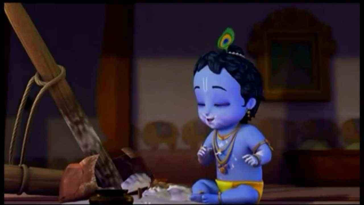 Little Krishna, blue-skinned, peacock feather crown, HD Desktop Wallpaper