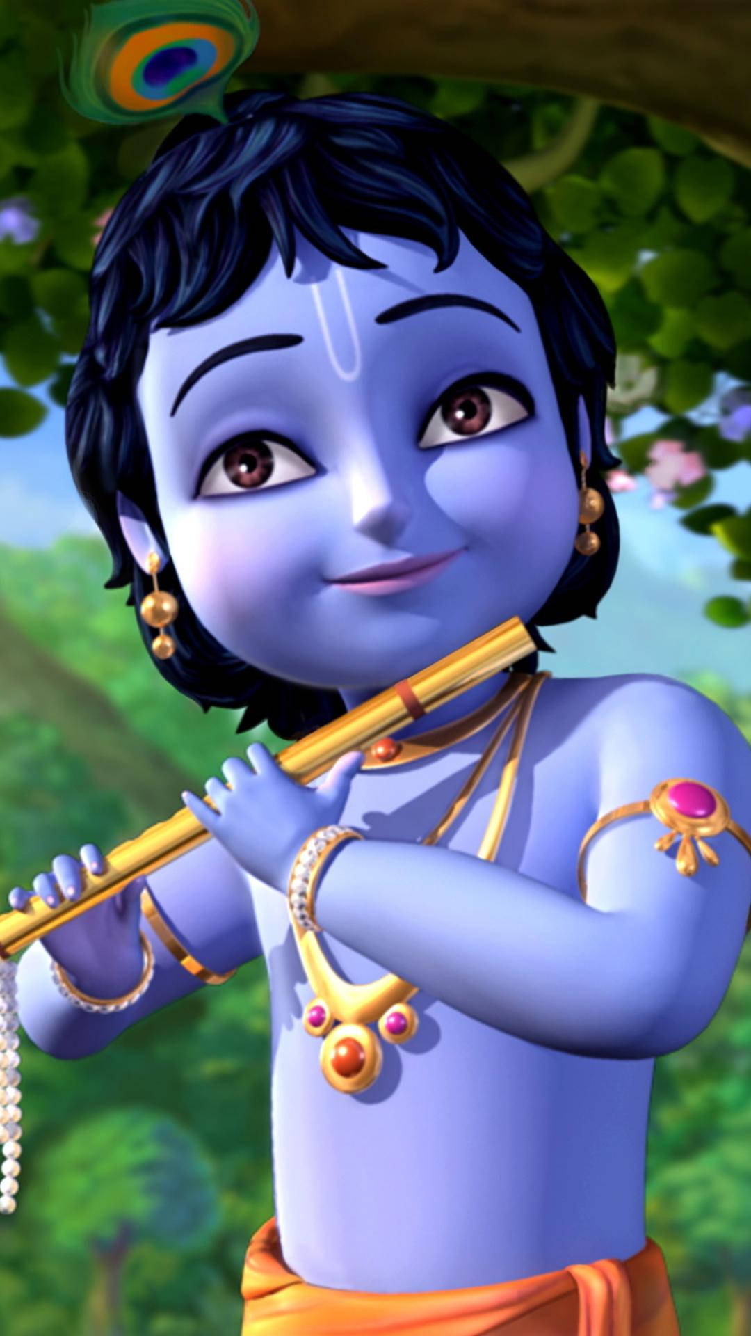 Little Krishna, blue-skinned, peacock feather crown, Full HD Phone Wallpaper