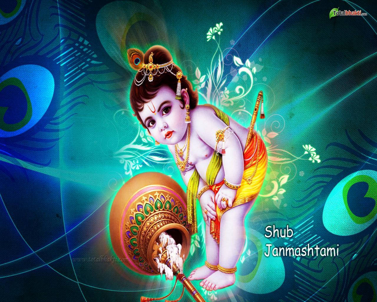 Little Krishna, peacock pattern, flute, HD Desktop Wallpaper
