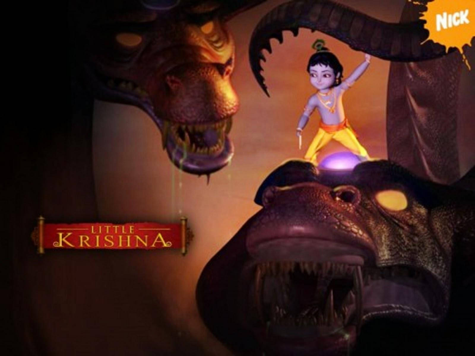 Little Krishna, giant serpent, animated boy, HD Desktop Wallpaper