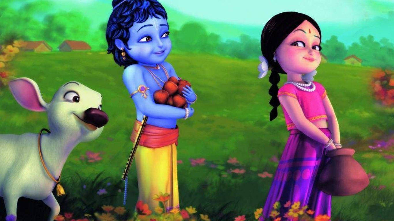 Little Krishna, apple farm, blue-skinned boy, HD Desktop Wallpaper