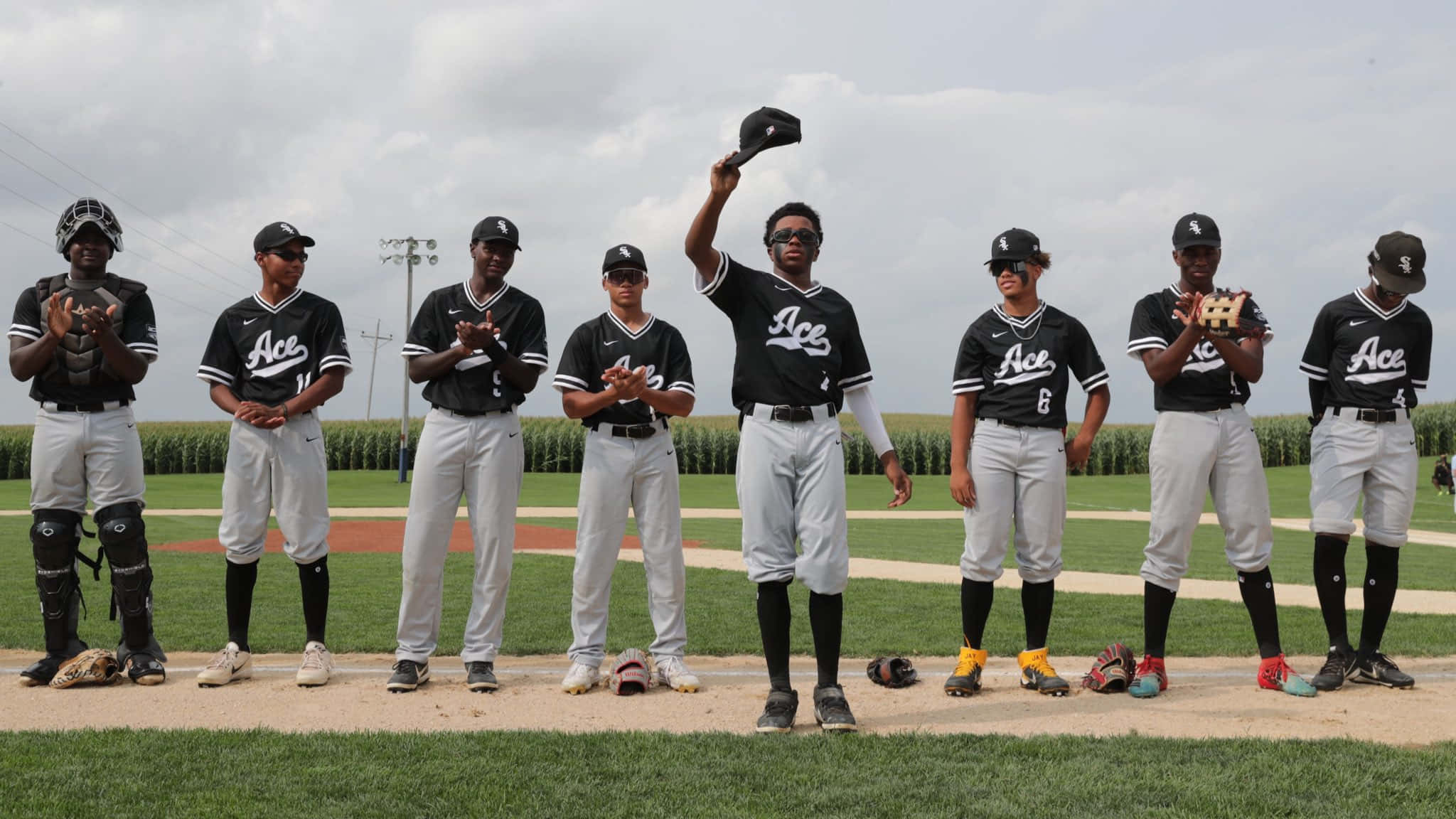 Little League Baseball, black and white uniforms, cornfields, Full HD Desktop Wallpaper