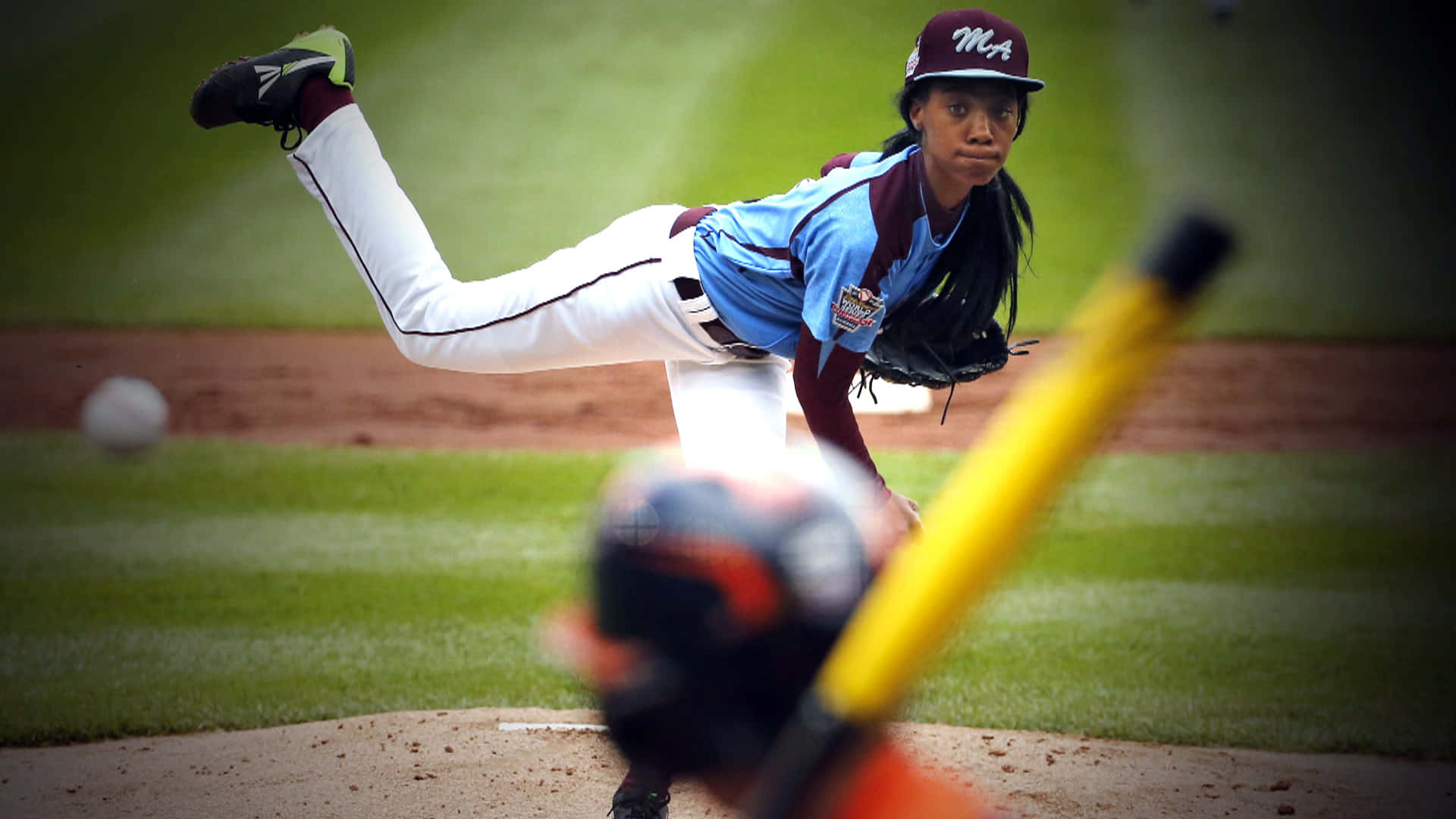 Little League Baseball, female baseball pitcher, sunlit field, Full HD Desktop Wallpaper