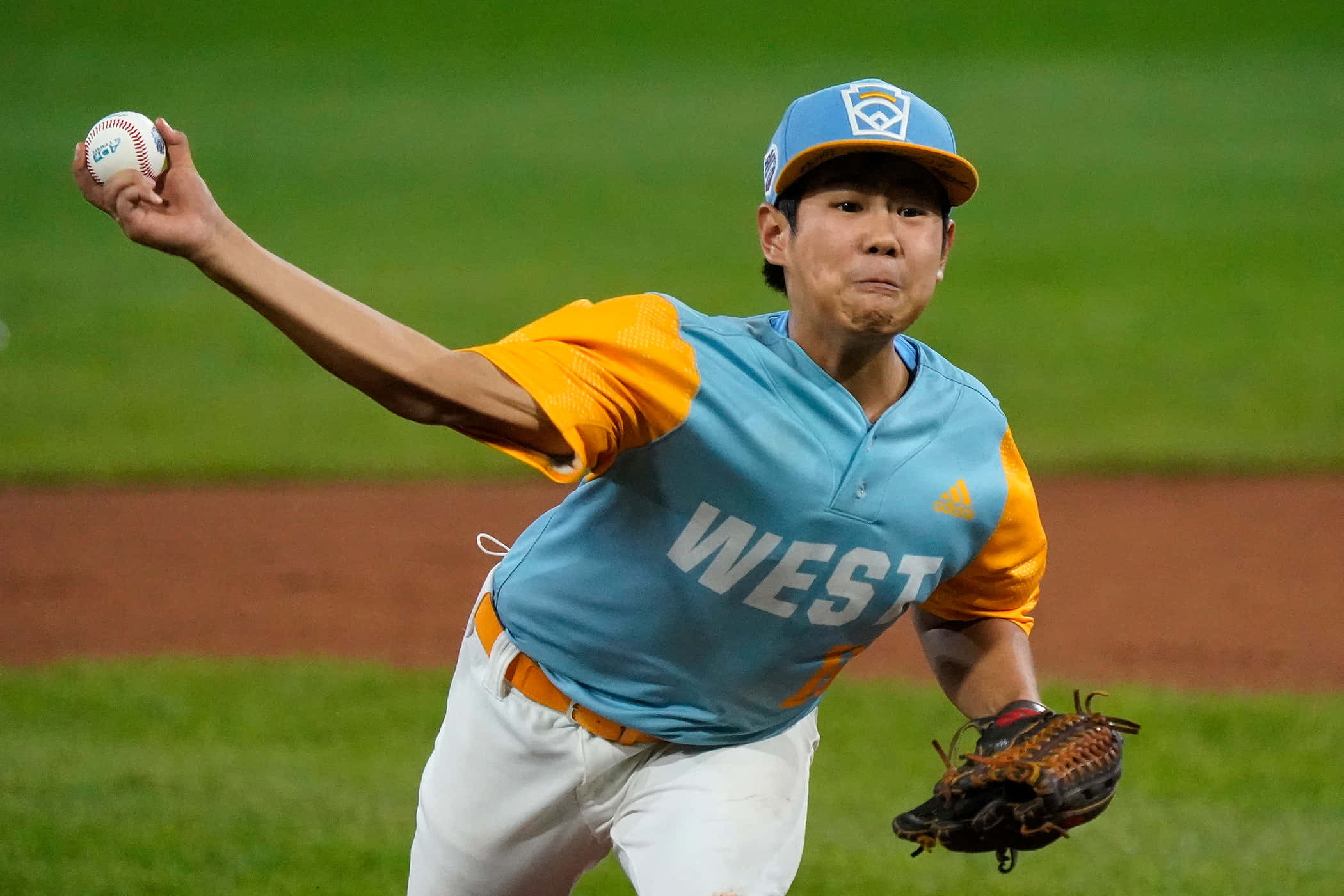 Little League Baseball, blue and orange uniform, pitcher, Full HD Desktop Wallpaper