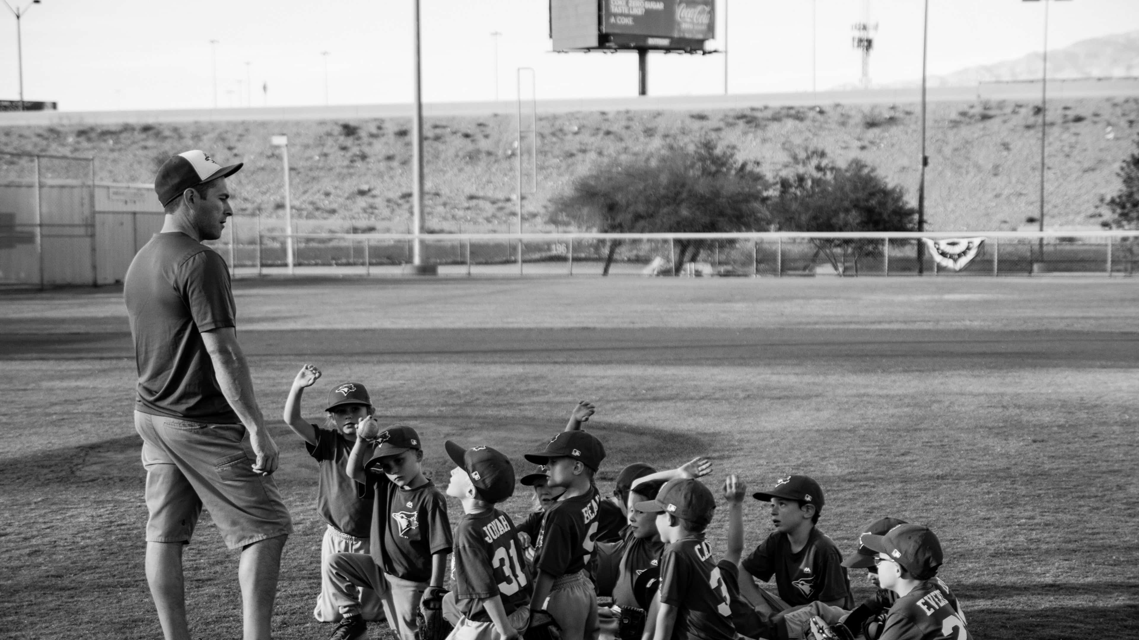 Little League Baseball, sunlit field, desert hills, 4K Desktop Wallpaper