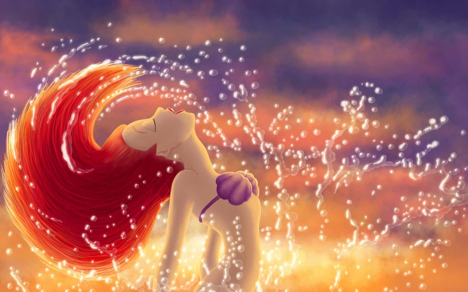 The Little Mermaid, red hair, purple seashell top, HD Desktop Wallpaper