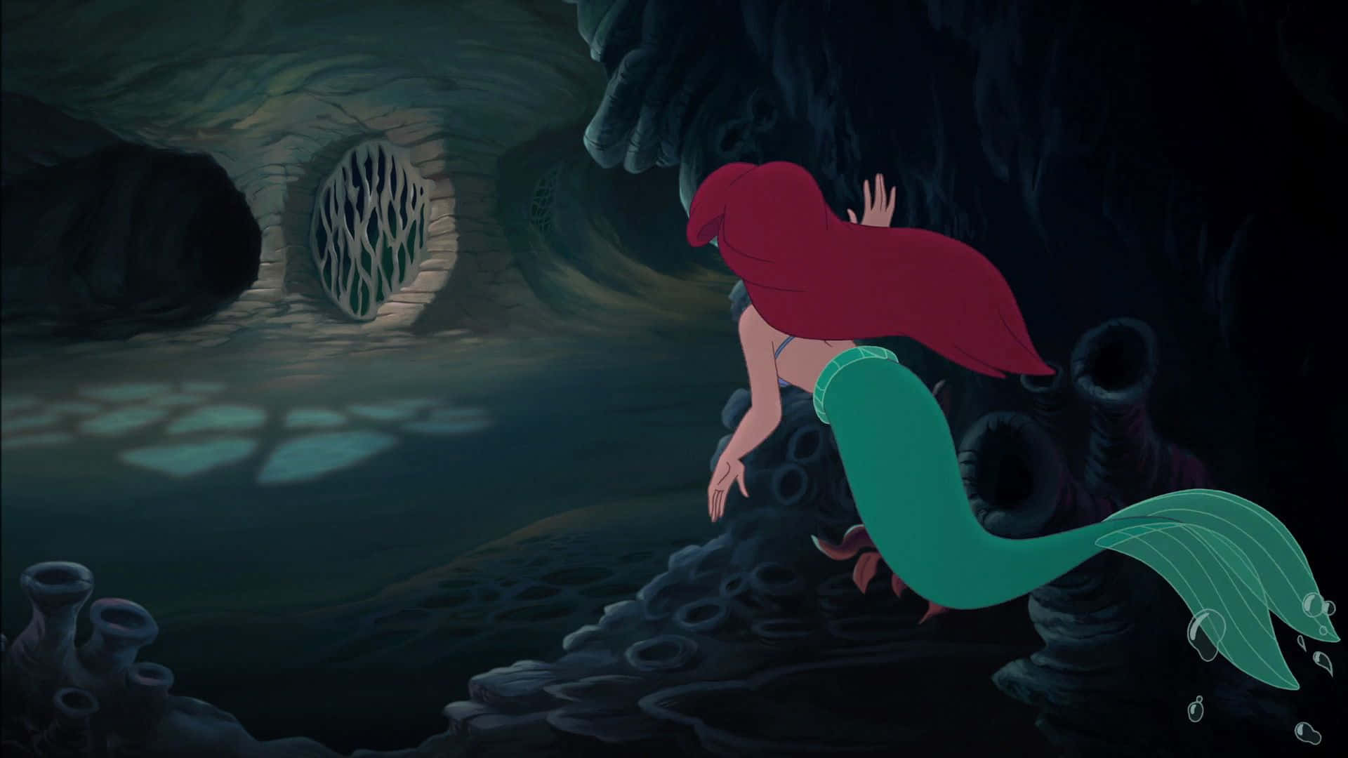 Little Mermaid, red hair, green tail, Full HD Desktop Wallpaper