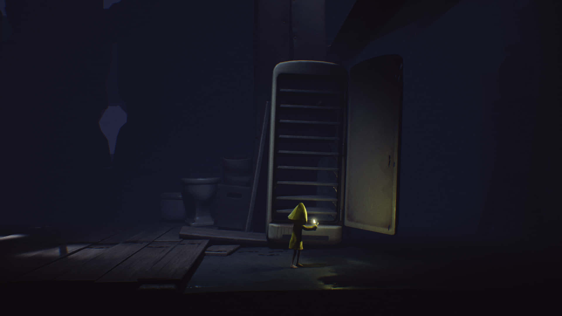 Little Nightmares 4K, yellow-hooded figure, flashlight, Full HD Desktop Wallpaper