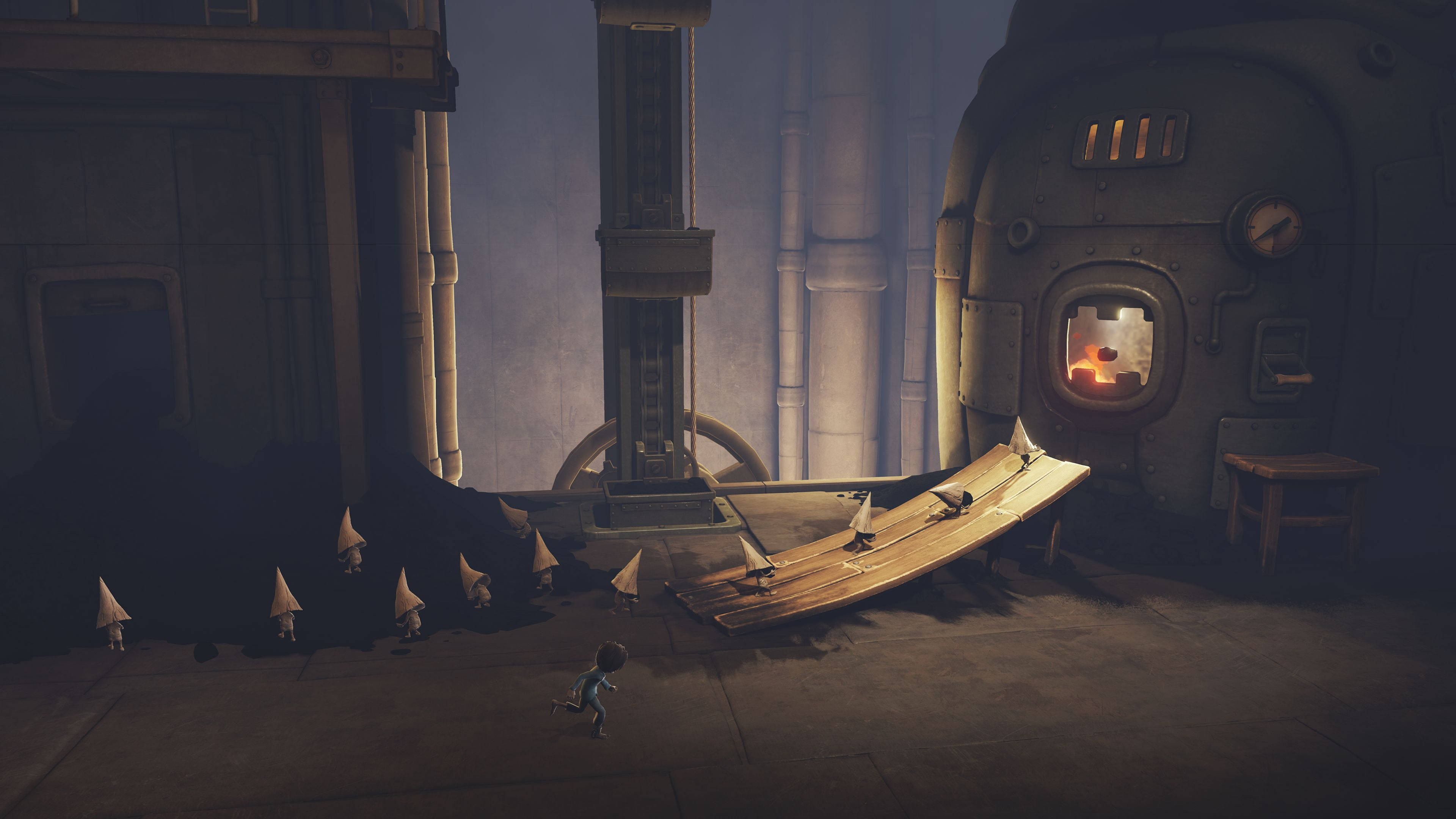Little Nightmares, hideaway, dim industrial hall, 4K Desktop Wallpaper