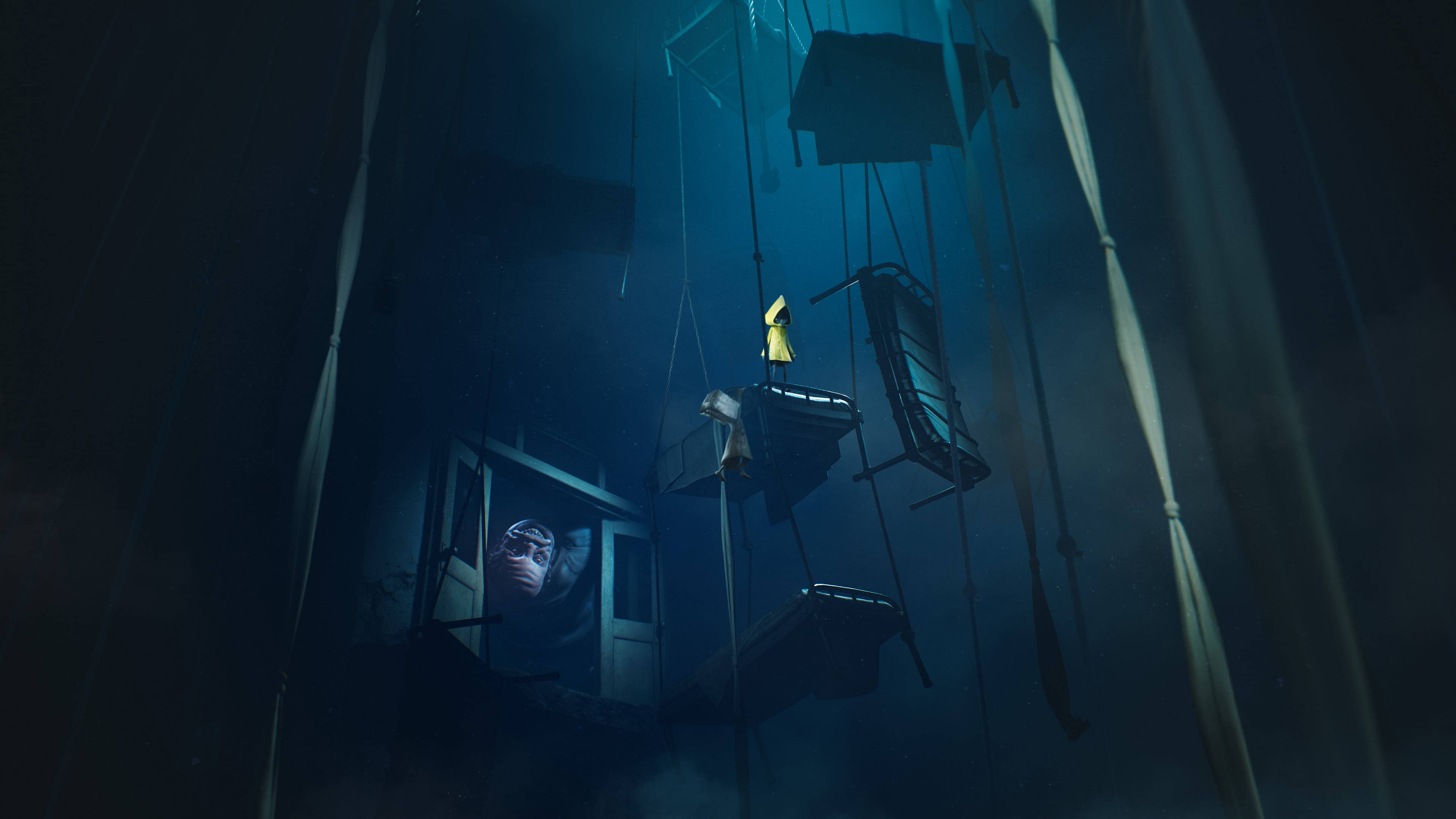 Little Nightmares, yellow raincoat, hanging beds, 4K Desktop Wallpaper