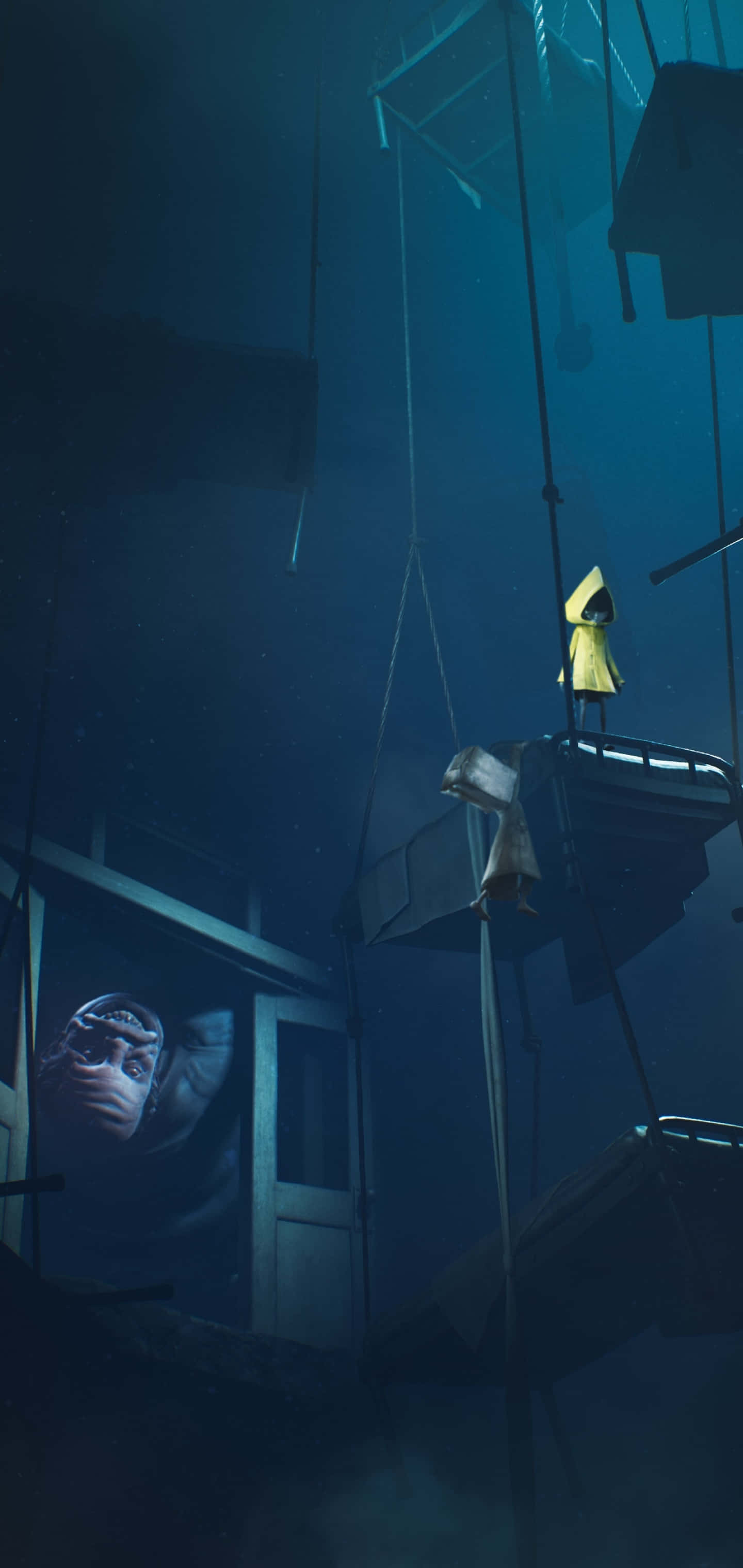 Little Nightmares, yellow raincoat, metal platform, 2K Phone Wallpaper