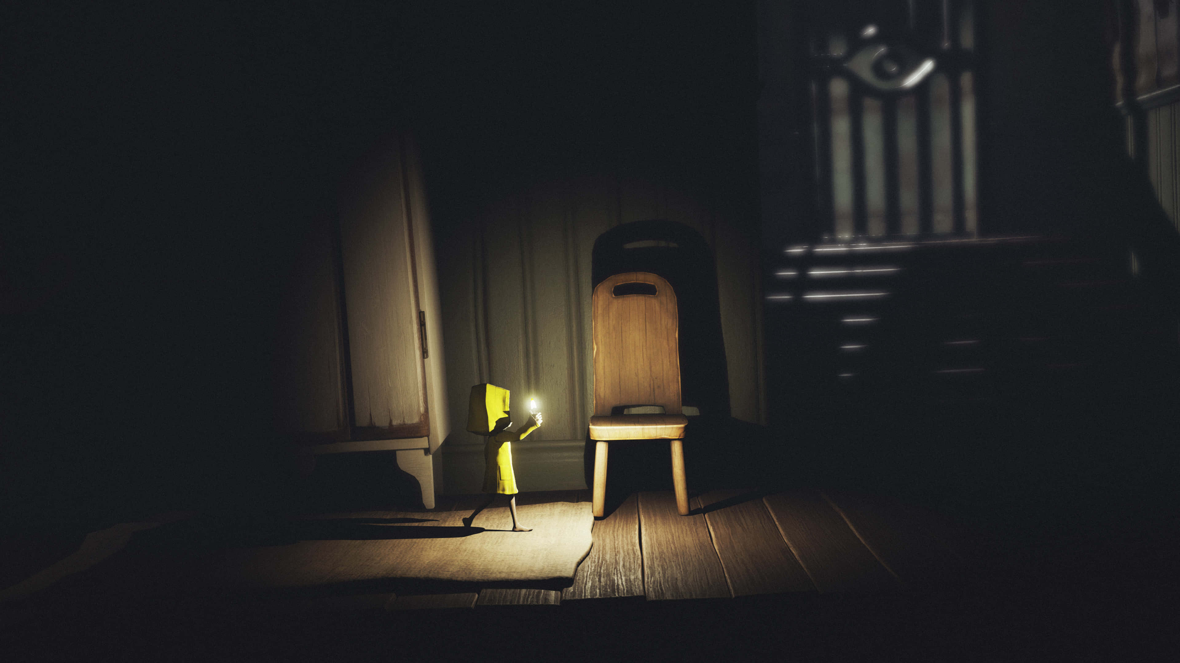 Little Nightmares, yellow-clad figure, flashlight, 4K Desktop Wallpaper