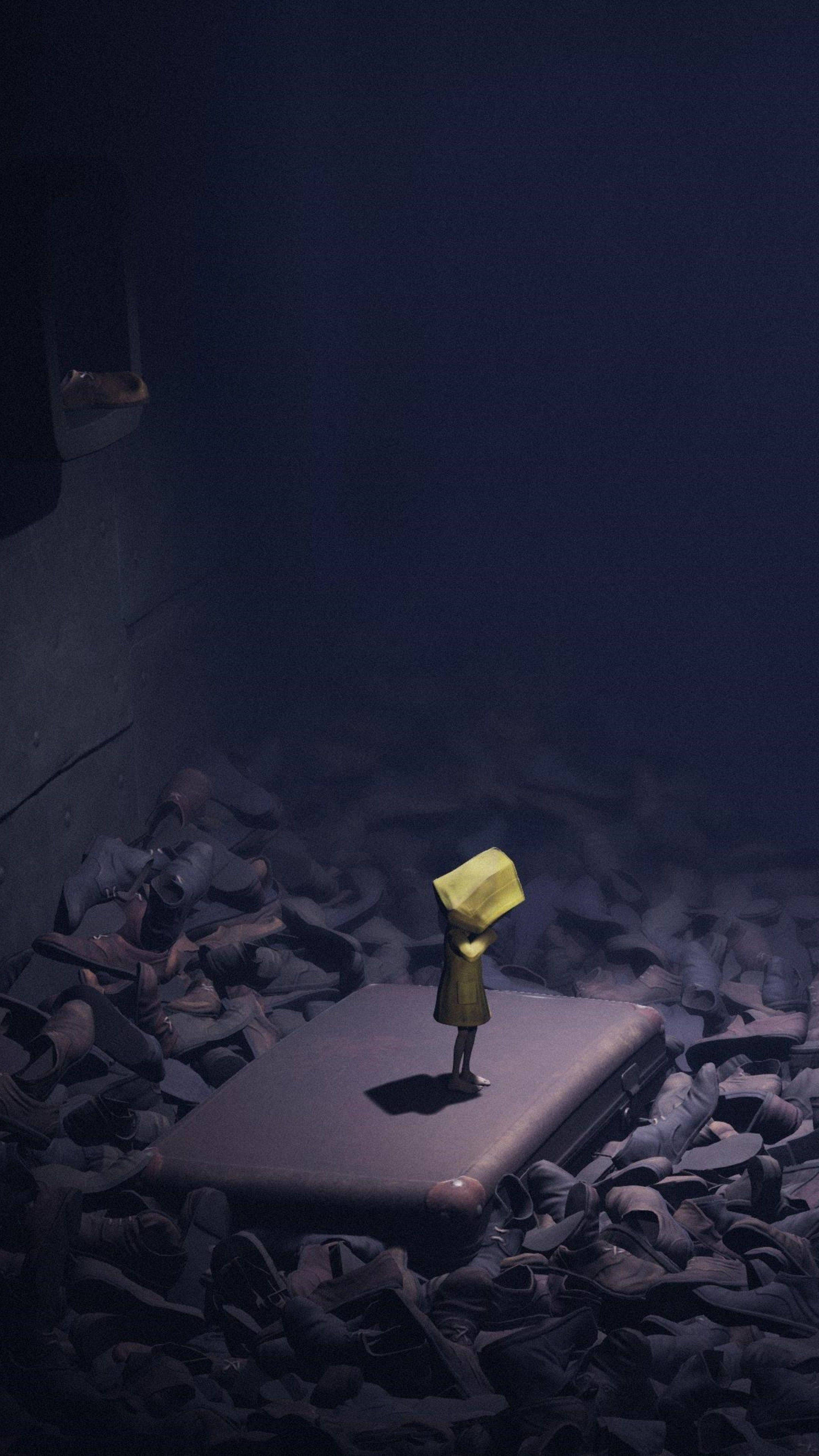 Little Nightmares, yellow hooded figure, suitcase, 4K Phone Wallpaper