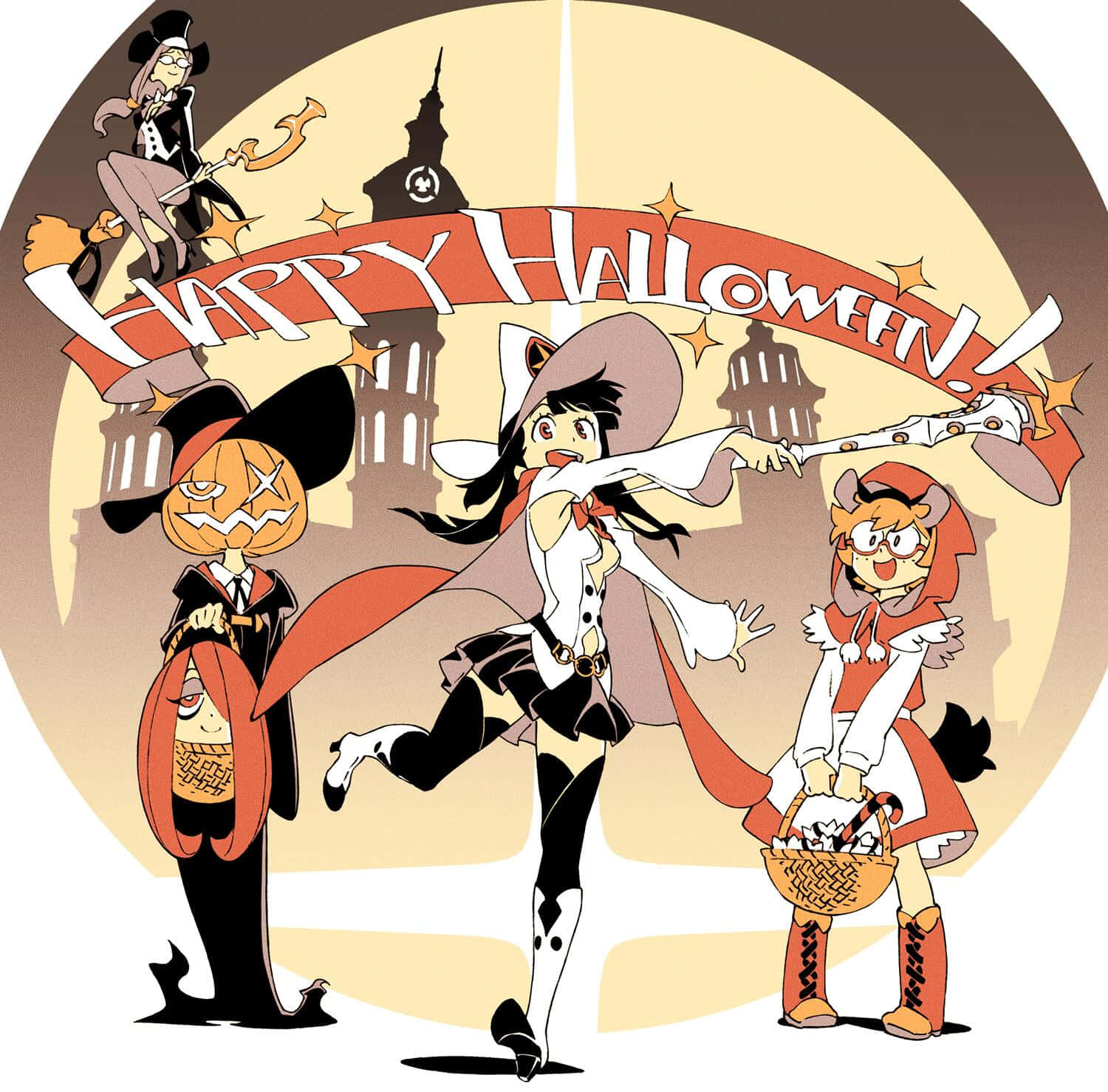 Little Witch Academia, Halloween Edit, anime-style, HD Desktop Wallpaper