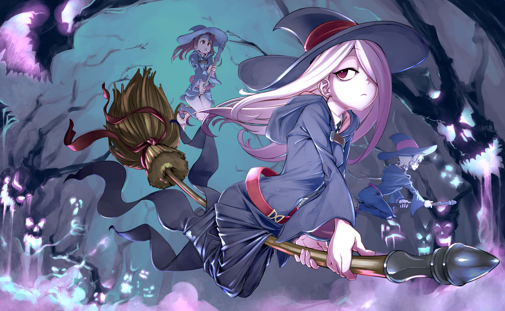Little Witch Academia, pale hair, broom, HD Desktop Wallpaper