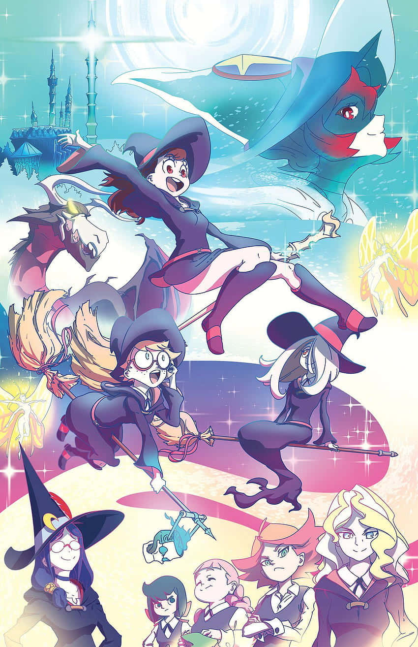 Little Witch Academia, magical blue dragon, glowing fairies, HD Phone Wallpaper