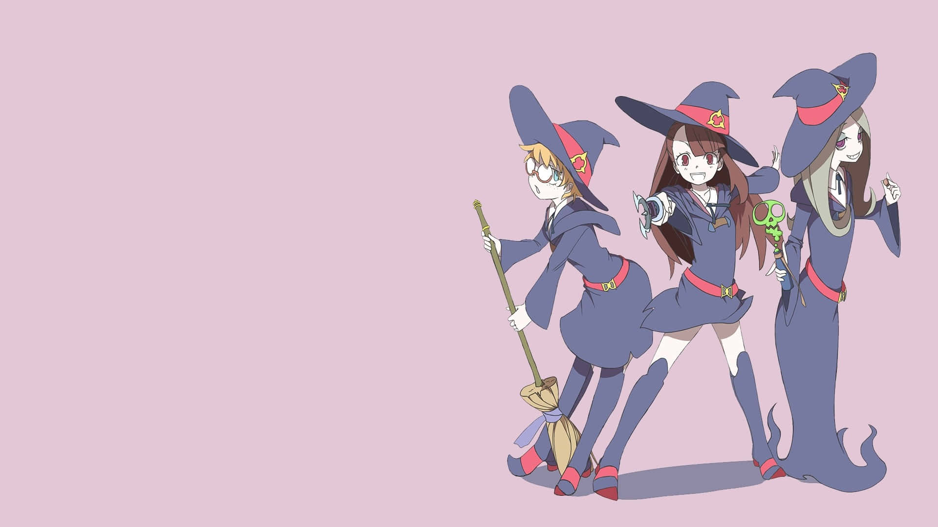 Little Witch Academia, blue uniforms, red accents, Full HD Desktop Wallpaper