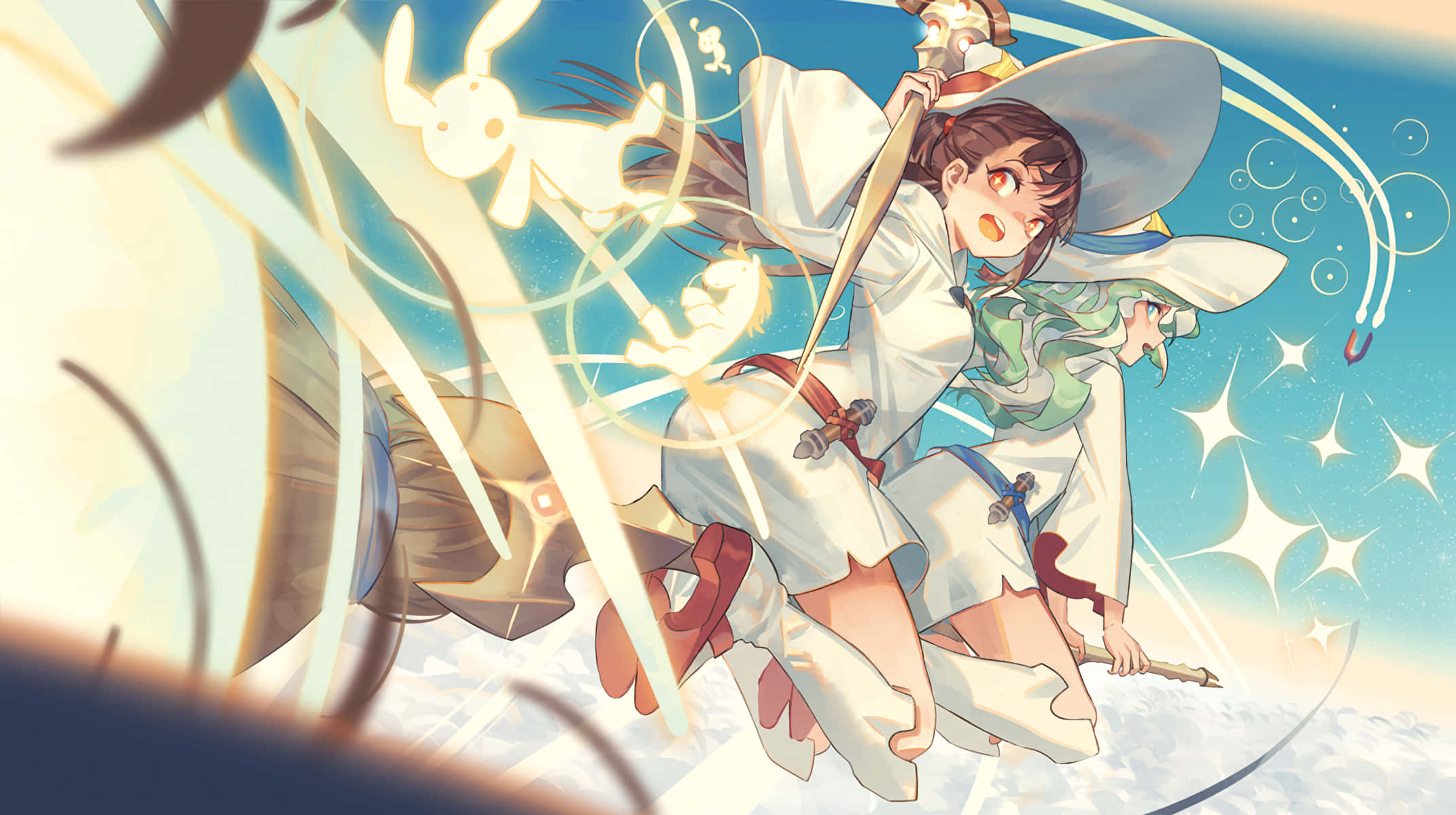Little Witch Academia, white witch outfit, glowing magical effects, Full HD Desktop Wallpaper