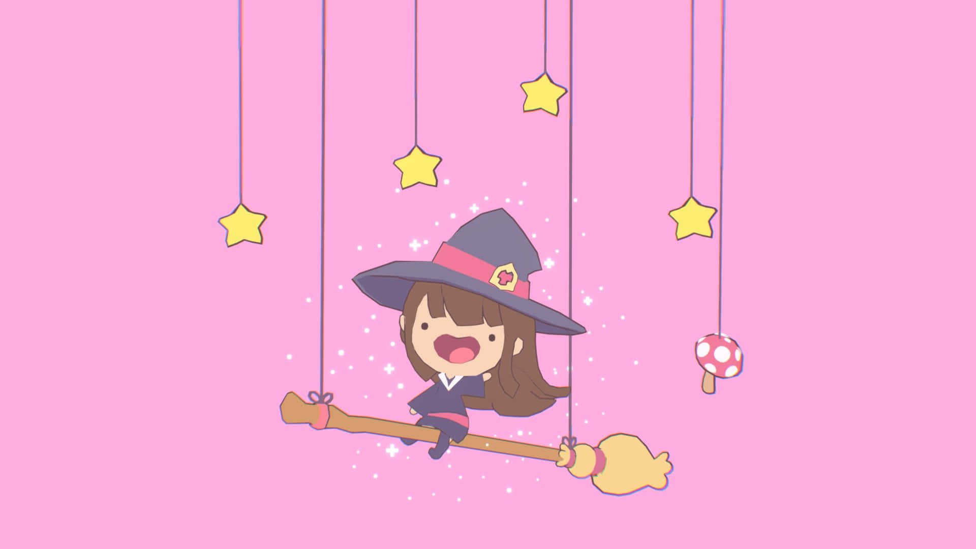 Little Witch Academia, chibi drawing, broomstick, Full HD Desktop Wallpaper