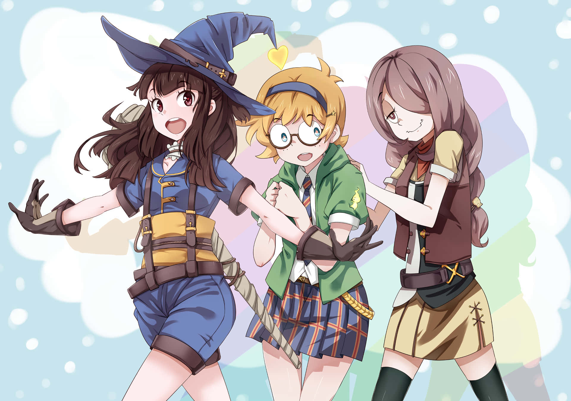 Little Witch Academia, pastel, cloud background, Full HD Desktop Wallpaper