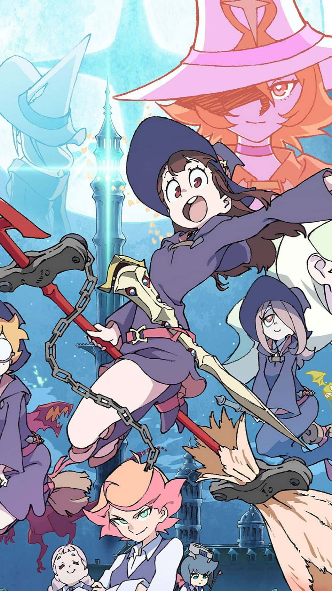 Little Witch Academia, purple outfits, magical weapons, Full HD Phone Wallpaper