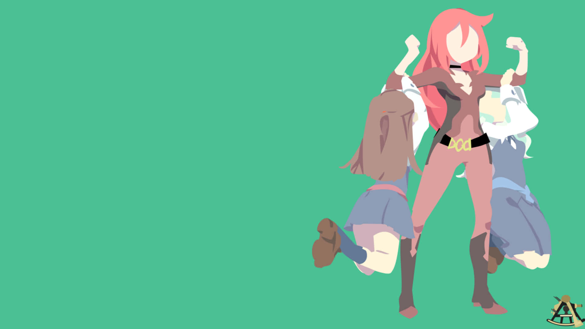 Little witch academia, teal background, anime girls, Full HD Desktop Wallpaper