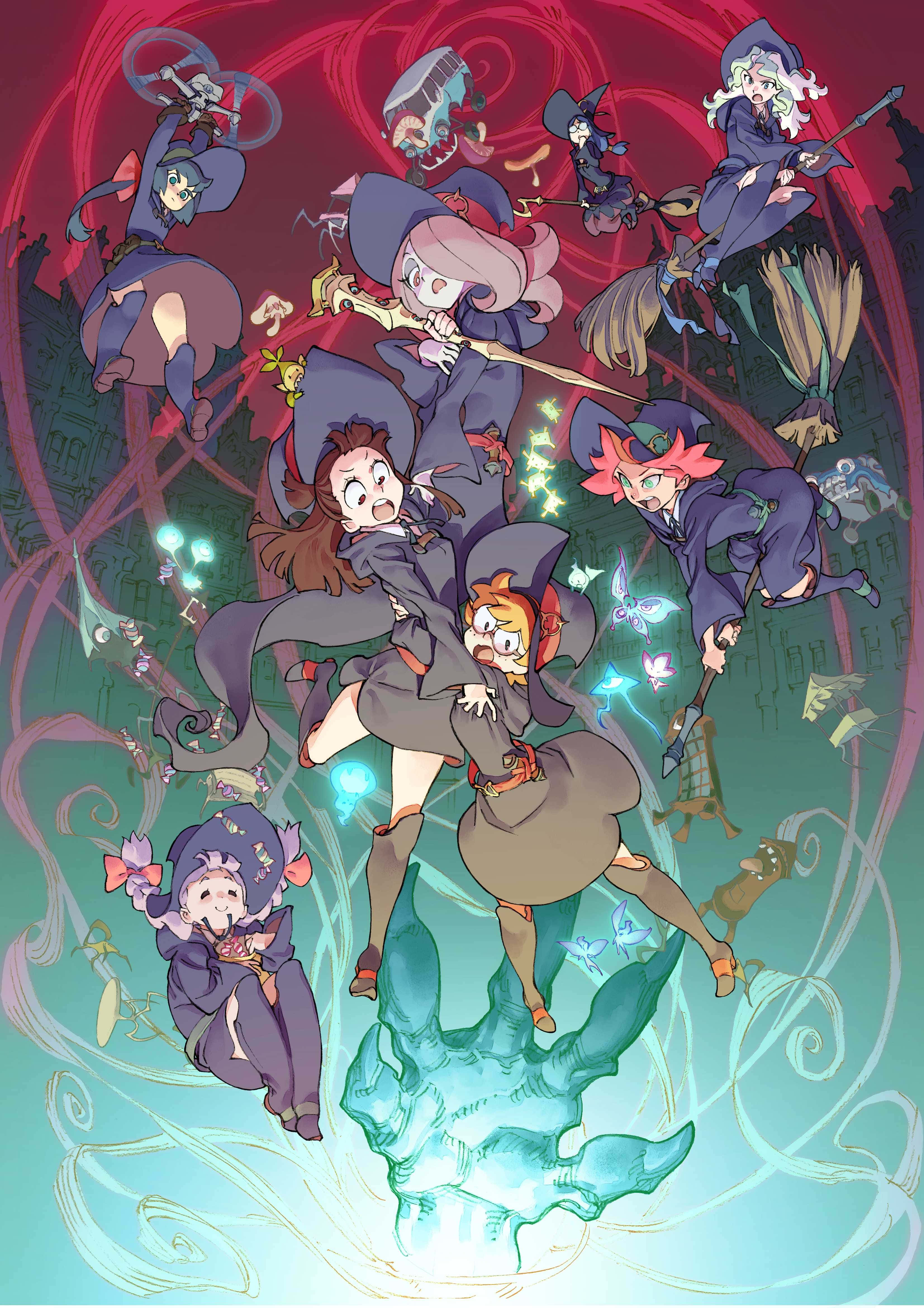 Little Witch Academia, purple uniforms, brooms, 4K Phone Wallpaper