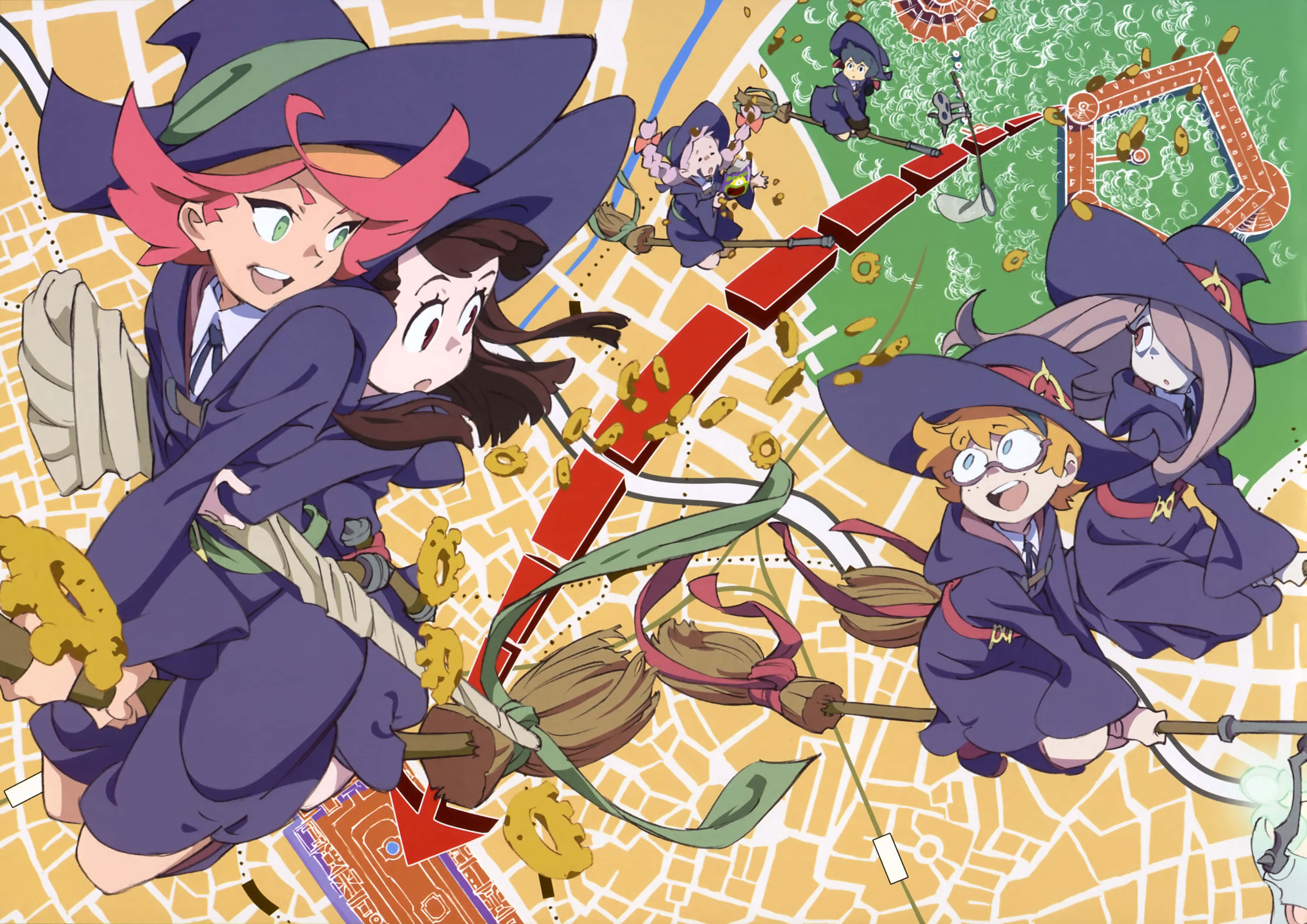 Little Witch Academia, characters, flying, 4K Desktop Wallpaper