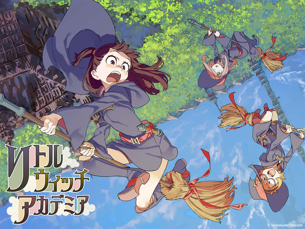 Little Witch Academia, brooms, young witch students, HD Desktop Wallpaper