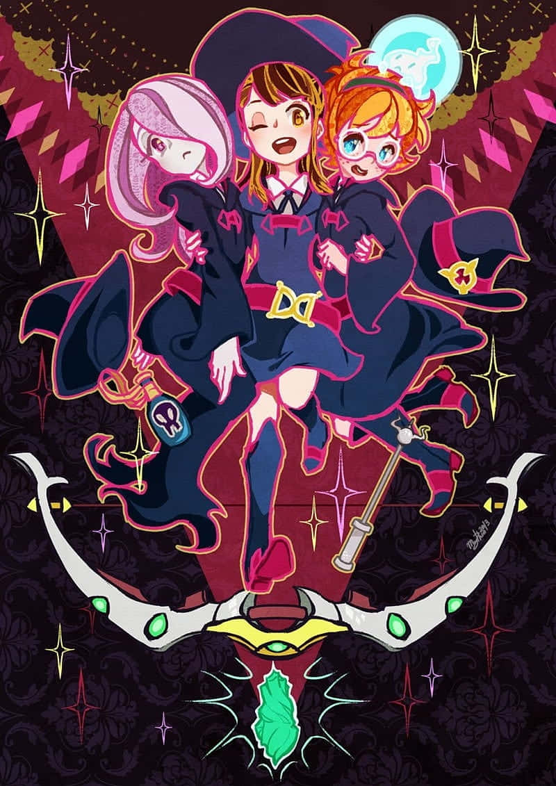 Little Witch Academia, black background, dark uniforms, SD Phone Wallpaper