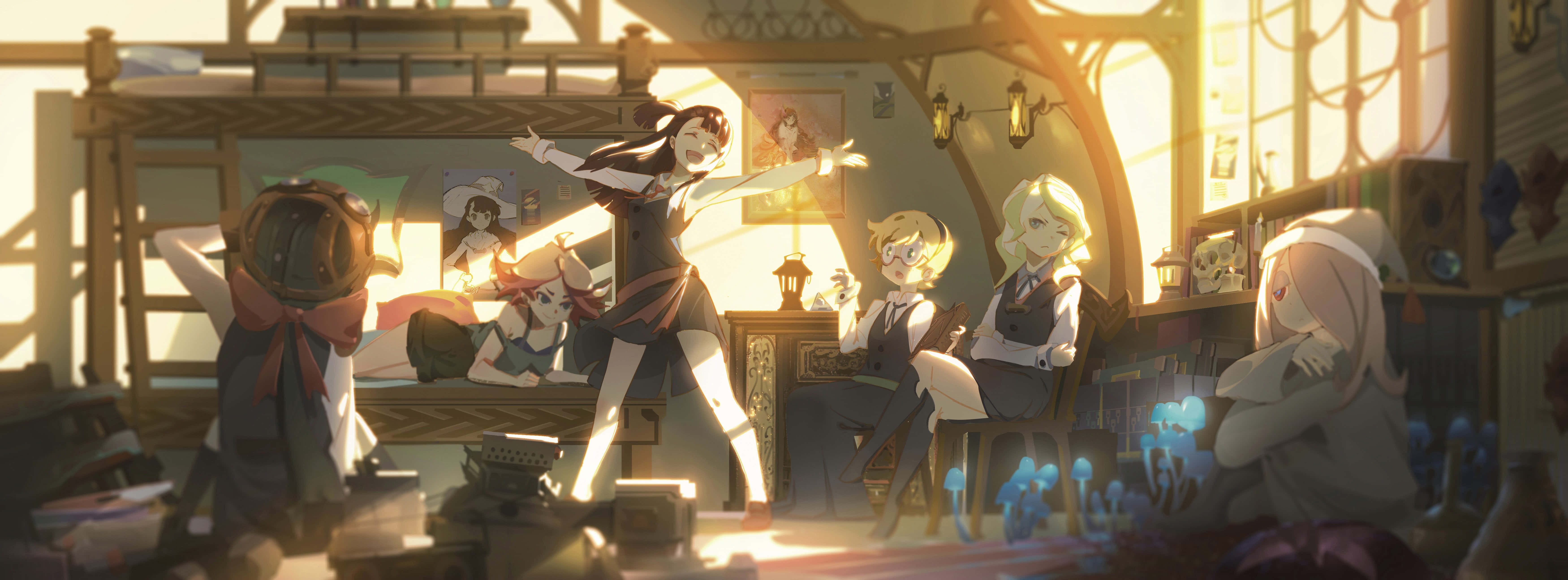 Little Witch Academia, anime girls, sunlit vintage studio, 5K Desktop Wallpaper
