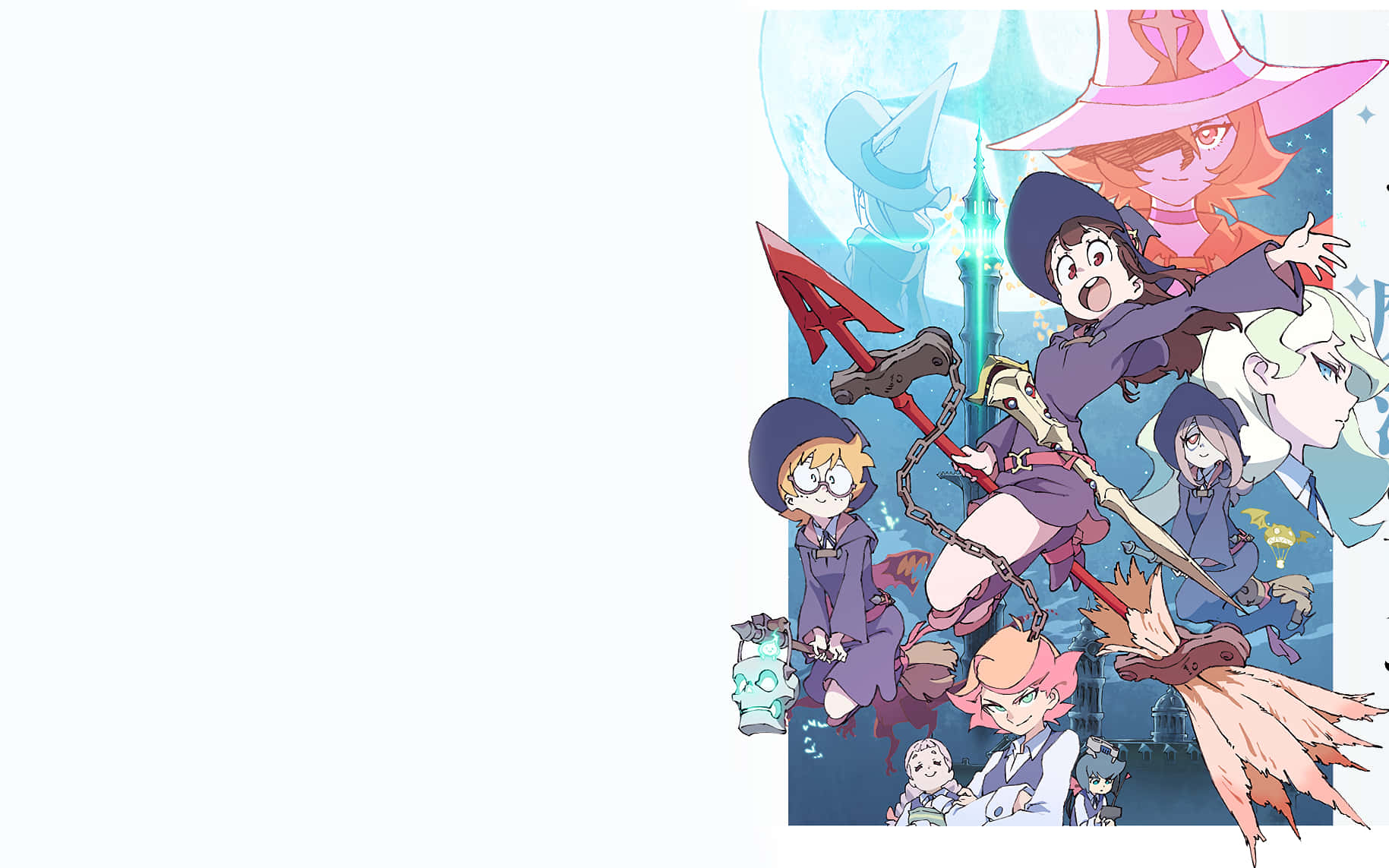 Little Witch Academia, glowing moonlit castle, anime illustration, HD Desktop Wallpaper