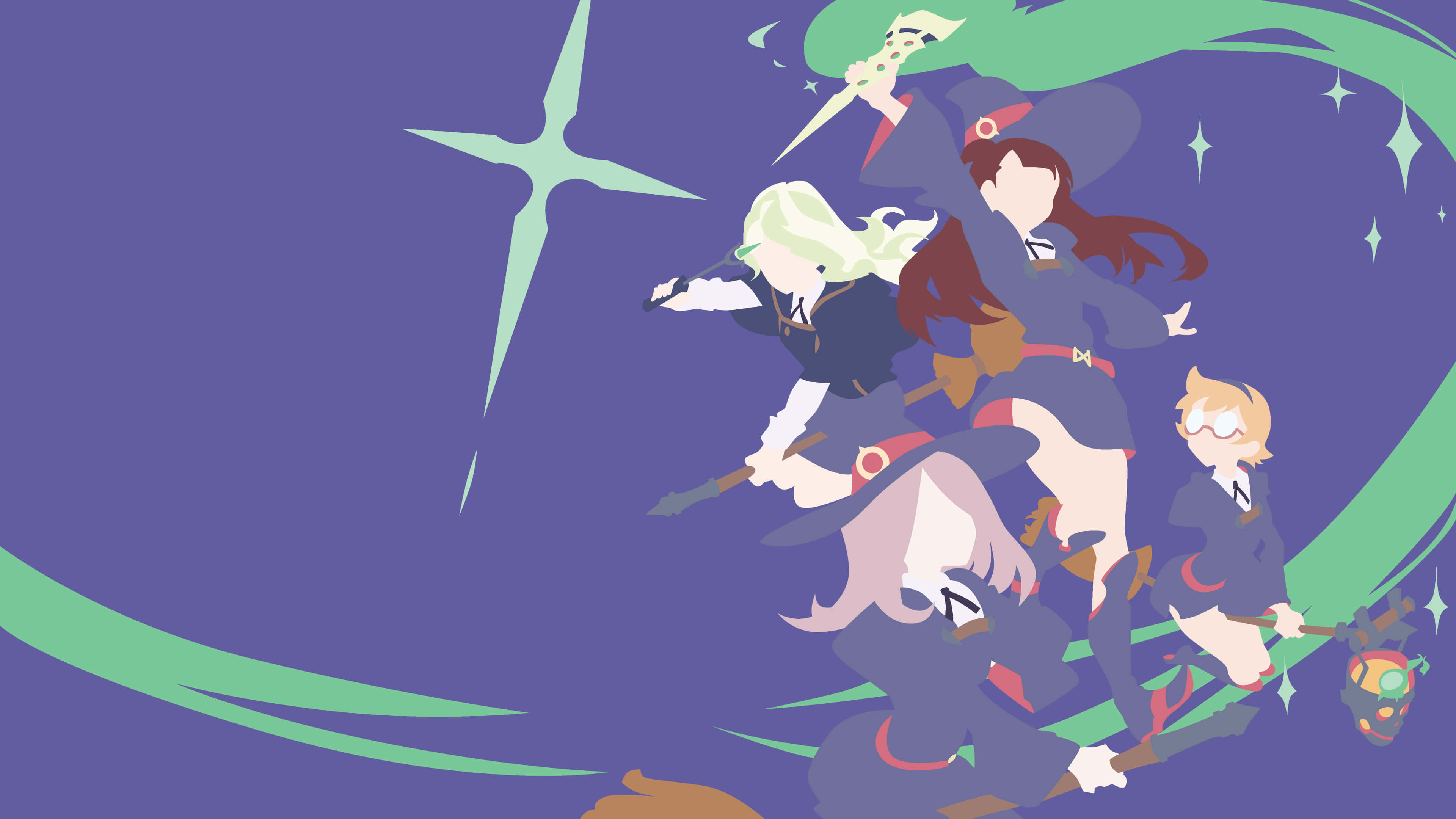 Little Witch Academia, anime witches, brooms, 4K Desktop Wallpaper