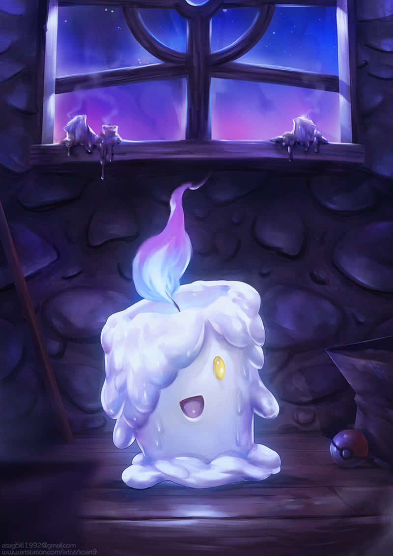 Litwick, glowing white candle-like, purple-blue flame, SD Phone Wallpaper