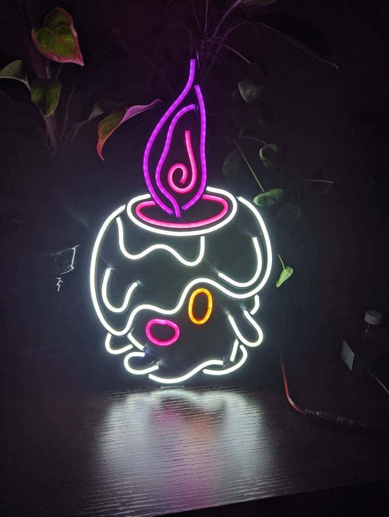 Litwick, neon sign, purple flame, SD Phone Wallpaper