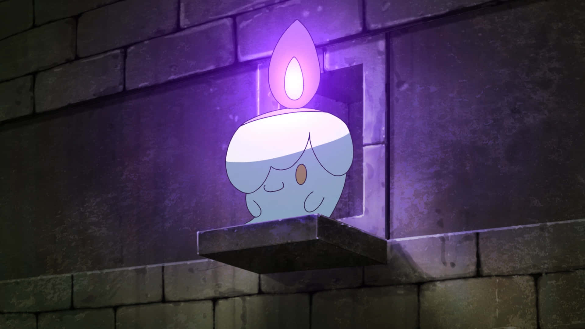 Litwick, glowing purple candle, stone ledge, Full HD Desktop Wallpaper