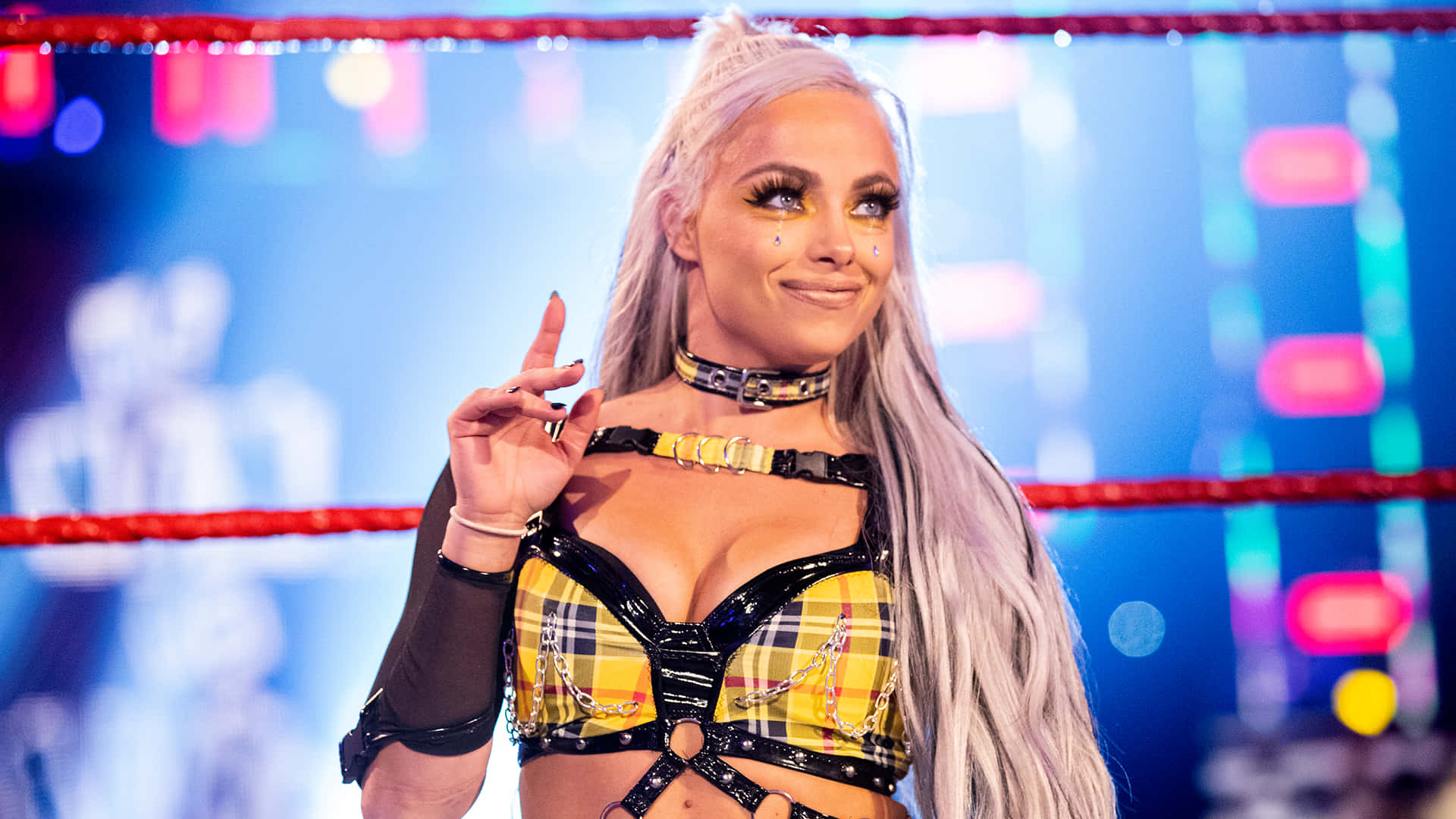 Liv Morgan, yellow plaid, black outfit, Full HD Desktop Wallpaper