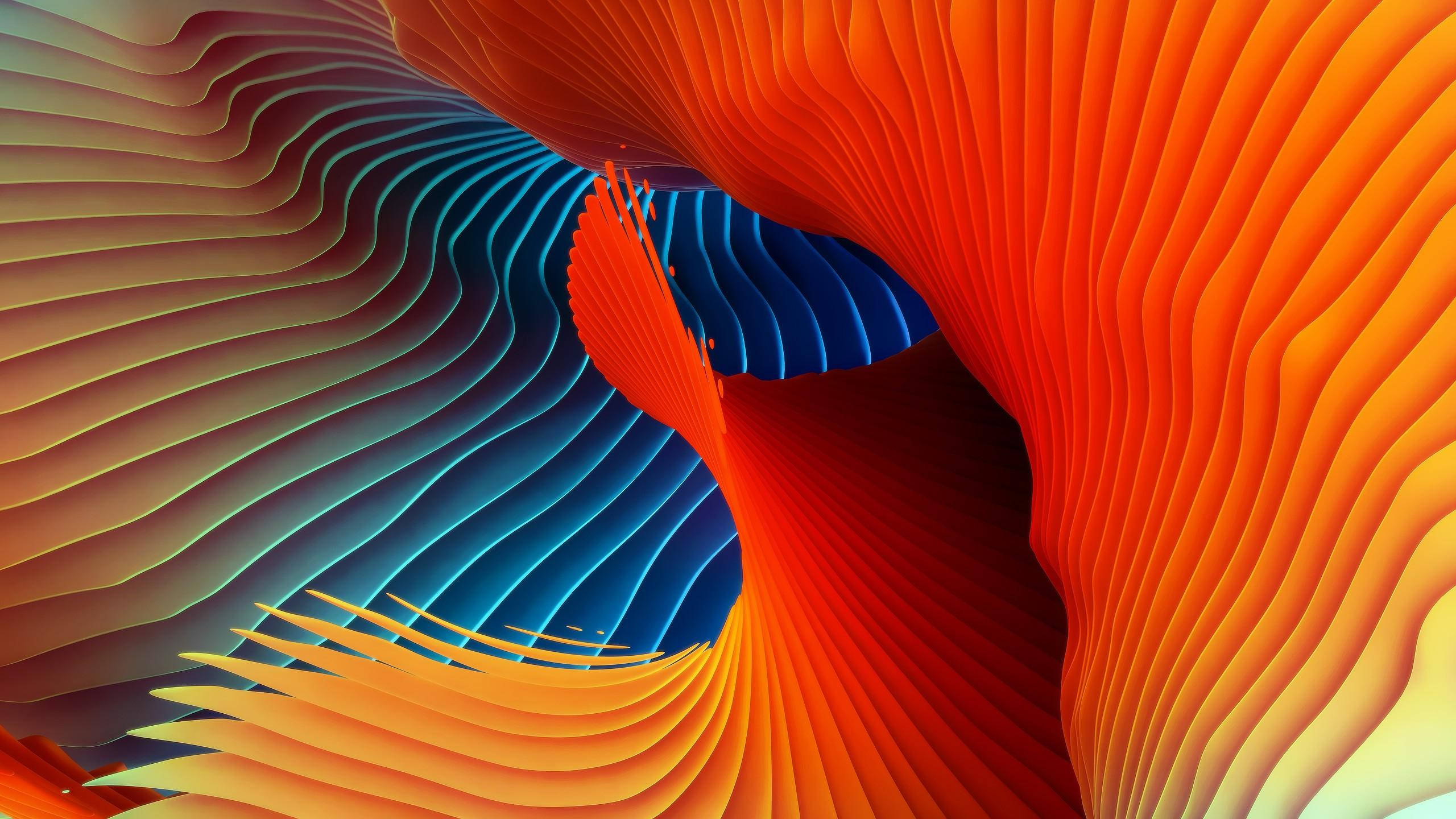 abstract waveform, orange, blue, 2K Desktop Wallpaper