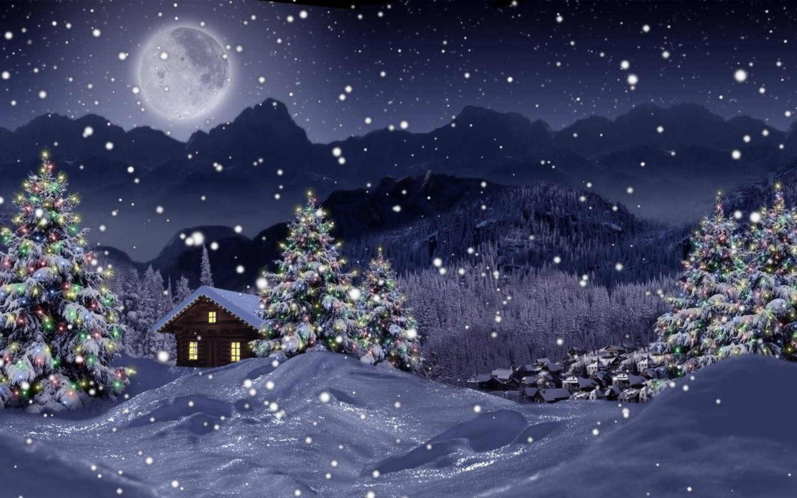 Winter Christmas, wooden cabin, snowy mountains, HD Desktop Wallpaper